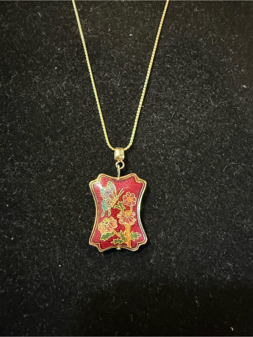 Vintage Cloisonné Butterfly Pendant on Goldtone Monet Chain